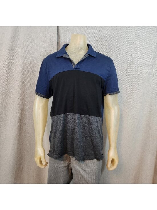 Calvin Klein Other - Calvin Klein Blue Black Gray Short Slv Collar Cotton Polo Shirt XL XLARGE Liquid